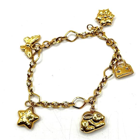 18K Yellow Gold Women's Bracelet with 5 charms 7" 10.5 Grams